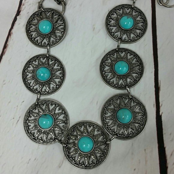 Accessories - Boho Metal Turquoise Stone Chain Belt